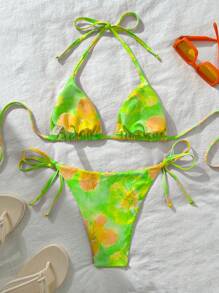 Swim Vcay Women's Random Print Halter Tie Bikini Set, Sexy For Summer - Multicolor - View 2