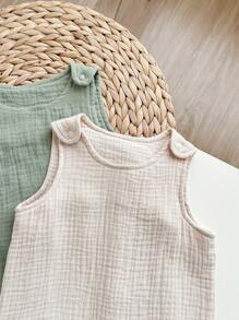 Set de 2 piezas de chaleco y peto sin mangas de color liso de popelina para bebé niño recién nacido, para verano