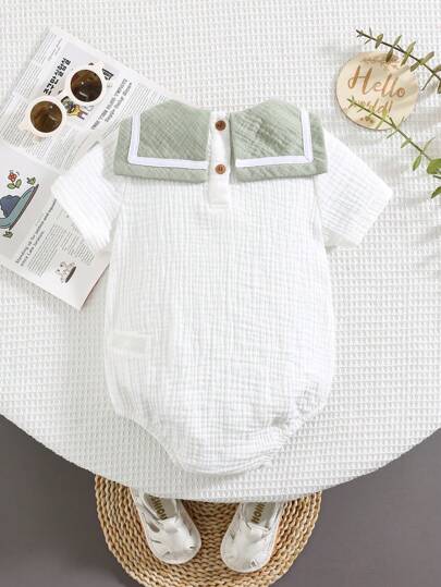 Bộ đồ liền thân tay ngắn phong cách thể thao thường ngày cho bé trai/bé gái, thích hợp mặc vào mùa xuân/hè, trong nhà và ngoài trời