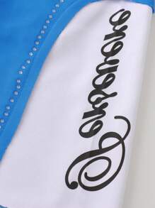 ROMWE MEN Men's Street Life Letter Print Drawstring Waist Double Layer Casual Shorts - Blue - View 4