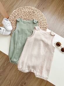 Set de 2 piezas de chaleco y peto sin mangas de color liso de popelina para bebé niño recién nacido, para verano