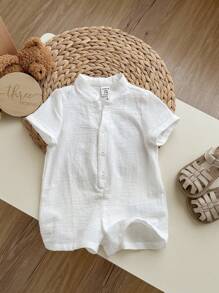 Pelele con manga corta y cuello alto con diseño de dibujos animados lindo para bebé niño, adecuado para primavera y verano
