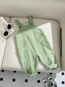Baby Boy Cute Cotton Jumpsuit, Simple Solid Color Design, Sleeveless Straps, Suitable For Spring And Summer