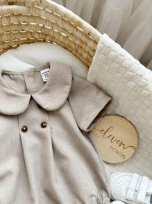 Macacão Casual de Cor Sólida para Bebê Recém-Nascido Menino com Gola Peter Pan, Adequado para Festa de Aniversário, Festa da Noite, Apresentação, Casamento, Comemoração de 1 Mês, Batizado e Chá de Bebê do 1º Aniversário, Verão