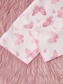 SHEIN 女童舒适纹理面料紫色蝴蝶印花长裤和短袖宽松休闲两件套睡衣套装 - 淺粉色 - 查看 8