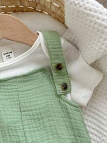 Baby Boy Cute Cotton Jumpsuit, Simple Solid Color Design, Sleeveless Straps, Suitable For Spring And Summer