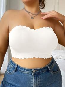 SHEIN 加大码无缝无肩带蕾丝边文胸，女士无钢圈支撑露背文胸，提升 - 白色 - 查看 6