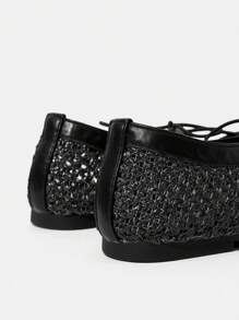 Styleloop 女士编织绳厚底坡跟凉鞋，度假风格波西米亚风复古美式西部音乐节派对厚底鞋 - 黑色 - 查看 4