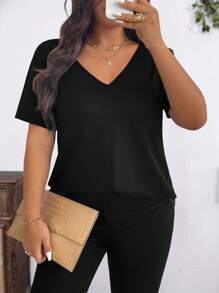 SHEIN Clasi Camiseta de mujer de tallas grandes casual y elegante con mariposa, detalles de cuentas y recorte en la espalda - Negro - Ver 6
