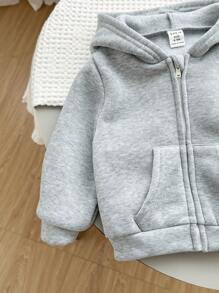 2pcs Baby Boy & Baby Girl Casual Solid Color Hooded Jacket Set, Grey Hoodie & Black Hoodie, Suitable For Autumn & Winter - Multicolor - View 3