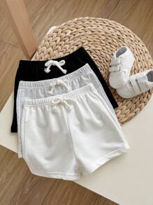 Baby Jungen Sportshorts Mit Dekorativem Webmuster Und Elastischer Taille, 3 Stücke/set - Verschiedenfarbig - Übersicht 2