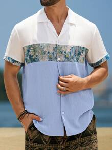 ResortEase Camisa Casual de Jacquard Colorblock para Férias Masculinas - Multicolorido - Visão 4