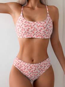 Swim Mod Conjunto de biquíni com estampa floral para férias na praia, estampa aleatória