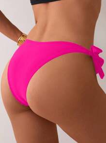 SHEIN Swim Women Solid Color Tie-Knot Ruffle Hem Bikini Bottom For Summer Beach Vacation - Hot Pink - View 2