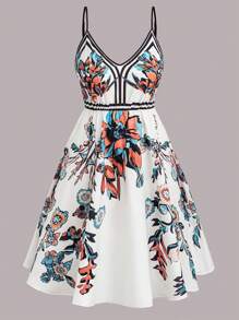 SHEIN Clasi Plus Size Women's Chiffon Summer Vacation Floral Digital Print A-Line Elegant Commuting Slip Dress