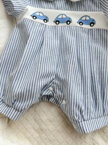 Baby Boy Cartoon Car Pattern Collared Short Sleeve Romper & Shorts Set