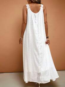 EMERY ROSE Vestido plus size feminino de férias com acabamento em renda e cor sólida estilo francês