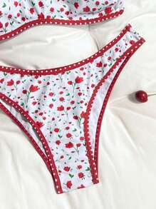 SHEIN 2pcs/Set New Multi-Color Ditsy Floral Side Cut-Out High Cut Bikini Swimsuit Set, Beachwear & Vacation For Summer