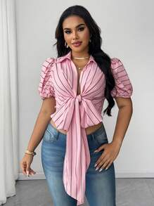 SHEIN Unity Women's Sexy Bowknot Vacation Going Out Tops - Pink - View 1