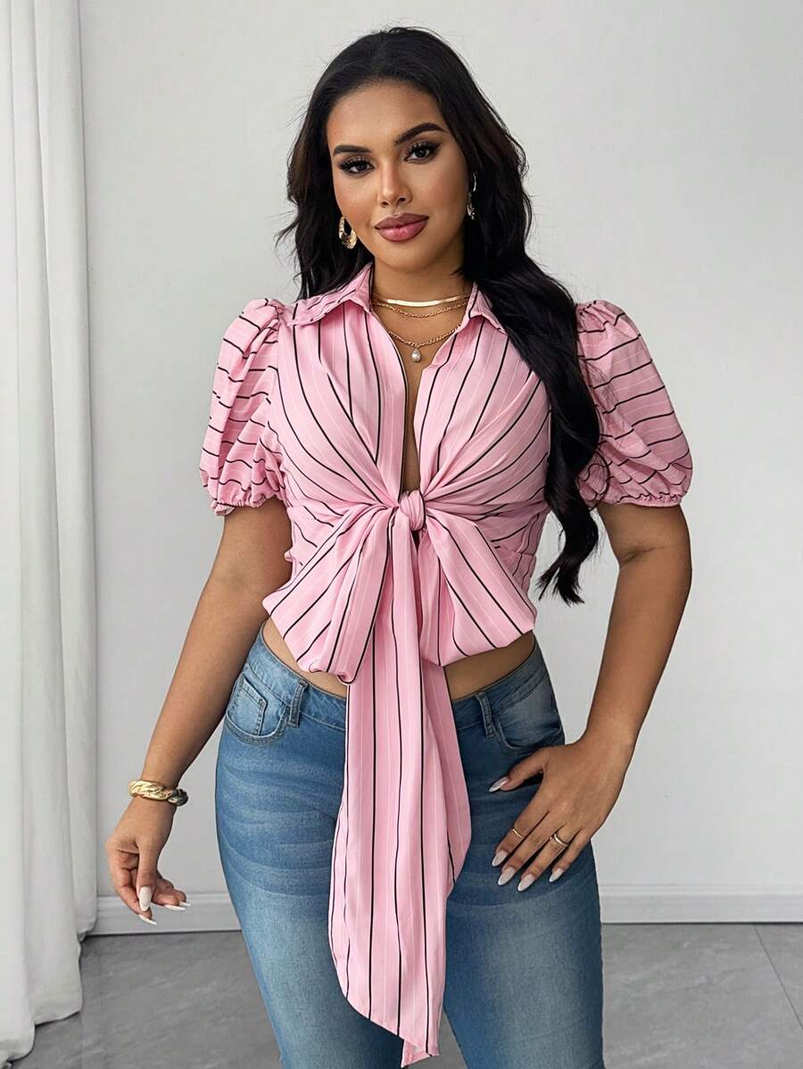 SHEIN Unity Women's Sexy Bowknot Vacation Going Out Tops - Pink - View 1