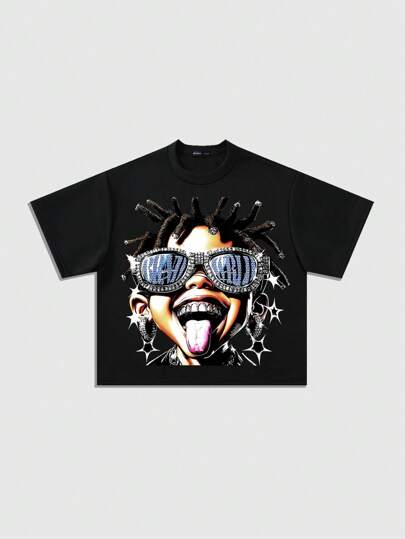 Street Life قميص رجالي قصير الأكمام بطبعة الألماس اللامعة ، قصير وفضفاض التركيب