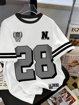 Manfinity Dauomo 美式简约休闲街头感复古波点数字组合字母运动学院风男士T恤