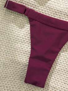 Swim Chiccia Springbreak Women Summer Solid Color Bustier With Metallic Decor And Thong Bikini 2 Pieces Set, Minimalist