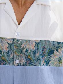 ResortEase Camisa Casual de Jacquard Colorblock para Férias Masculinas - Multicolorido - Visão 3