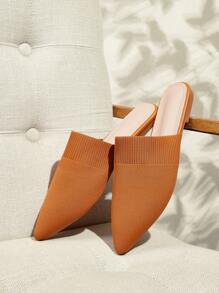 CUCCOO BASICS Pointed Toe Brown Comfortable Breathable Versatile Elegant Women Mule Flats