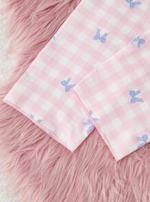 SHEIN Bộ 2 món quần dài thoải mái in họa tiết quả anh đào cho bé gái và áo tay ngắn, thích hợp làm đồ mặc ở nhà - Nhiều màu - Xem 7