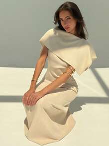 Aloruh Women's Elegant Solid Color Empire Waist Dress