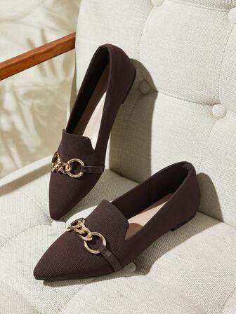 CUCCOO BASICS Women's Fashionable Coffee-Colored Knit Material Comfortable Breathable Loafer Flats, Suitable For Commuting, Dating, Gathering, Shopping, Party, Holiday, And Casual Occasions