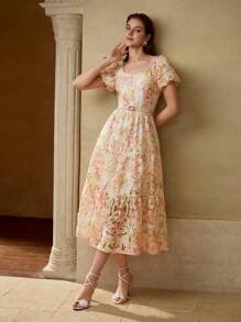 MOTF PREMIUM 仿珍珠饰边荷叶边连衣裙