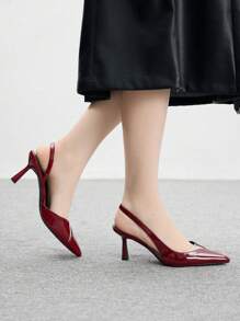 CUCCOO BIZCHIC 女士尖头透明PVC拼接小猫跟基本款通勤简约酒红色高跟鞋，适合办公室穿着 - 酒紅色 - 查看 10