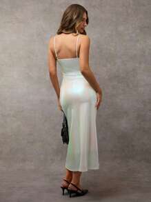 Avenya Women Sleeveless Elegant Shimmering Leather-Textured Cami Dress,Back To School Clothes,Minimalist Design,Summer/Autumn - White - View 2