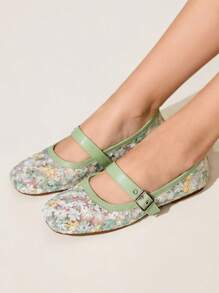 CUCCOO CHICEST Giày nữ ngoài trời, mũi tròn lưới ren màu xanh lá cây phong cách cổ tích thanh lịch đơn giản thoải mái thoáng khí có dây khóa giày bệt cho nữ - màu xanh lá - Xem 5