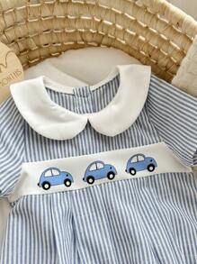 Baby Boy Cartoon Car Pattern Collared Short Sleeve Romper & Shorts Set