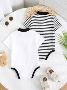 Set de 2 piezas de raniper casual con rayas para bebé recién nacido niño, adecuado para fiesta de cumpleaños, ceremonia, boda, baby shower