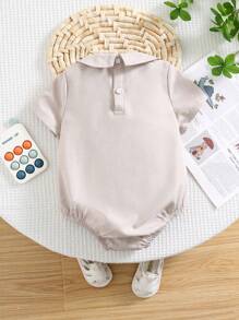 Macacão Casual de Cor Sólida para Bebê Recém-Nascido Menino com Gola Peter Pan, Adequado para Festa de Aniversário, Festa da Noite, Apresentação, Casamento, Comemoração de 1 Mês, Batizado e Chá de Bebê do 1º Aniversário, Verão