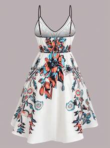 SHEIN Clasi Plus Size Women's Chiffon Summer Vacation Floral Digital Print A-Line Elegant Commuting Slip Dress