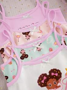 8件套女童简约时尚可爱图案印花吊带背心和三角裤内衣套装 - 彩色 - 查看 3