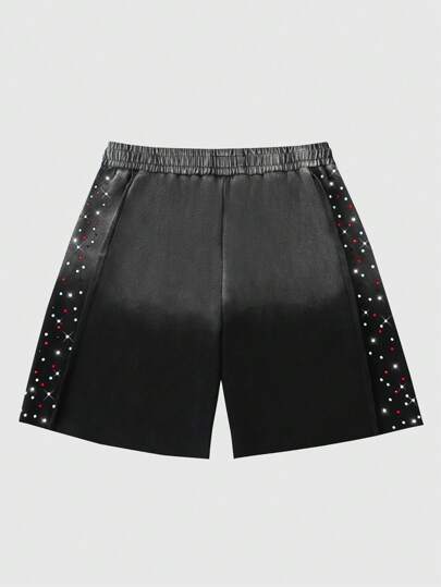 Street Life Men's Street Life Sparkling Diamond Letter Print Drawstring Waist Loose Shorts