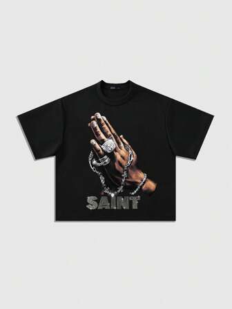 Grunge Punk Men's Diamond Print Loose Short Style T-Shirt