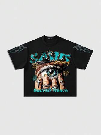 Grunge Punk T-shirt court oversize imprimé pour homme