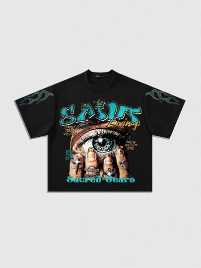 Grunge Punk Camiseta corta estampada oversize para hombres
