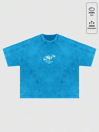 Street Life Herren Relaxed Wash Effect Patchwork Kurzes T-Shirt, Vintage Street Style, Drop-Shoulder