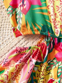 SHEIN 少女热带印花镂空腰部无袖夏季海滩度假连衣裙 - 彩色 - 查看 5