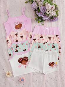 8件套女童简约时尚可爱图案印花吊带背心和三角裤内衣套装 - 彩色 - 查看 6