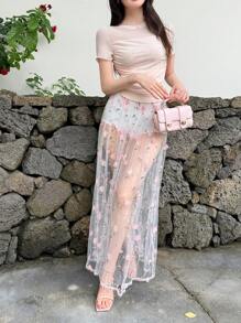 Celisse Damen eleganter A-Linien Minirock mit 3D besticktem Mesh, frischer Laufsteg-Stil, für Frühling & Sommer - Verschiedenfarbig - Übersicht 3