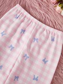 SHEIN Bộ 2 món quần dài thoải mái in họa tiết quả anh đào cho bé gái và áo tay ngắn, thích hợp làm đồ mặc ở nhà - Nhiều màu - Xem 6